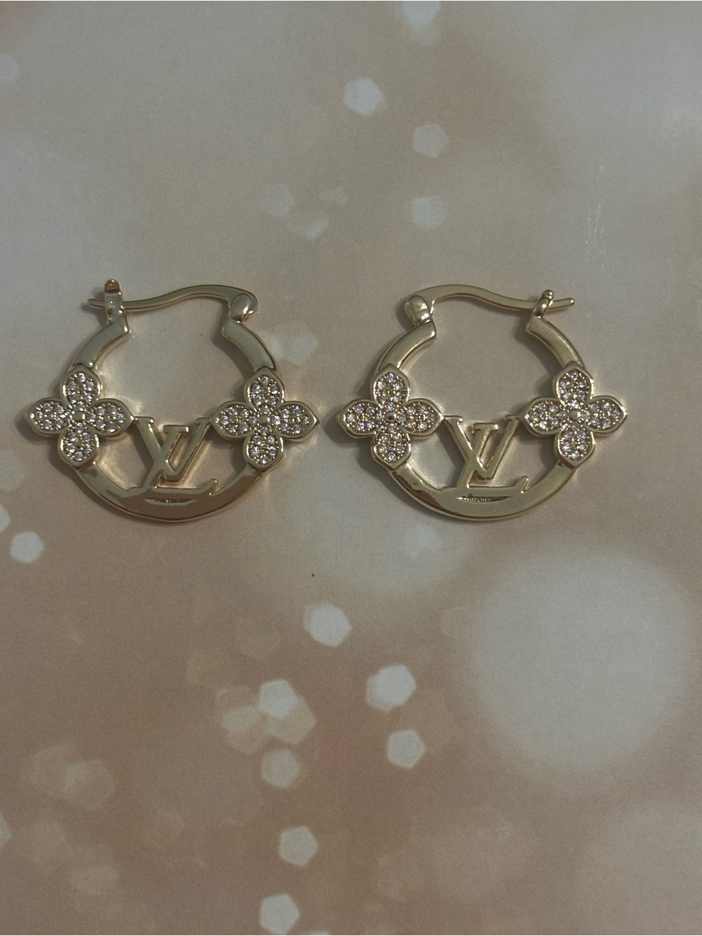 Fashion Jewelry Gold Floral Crystal Hoop Earrings